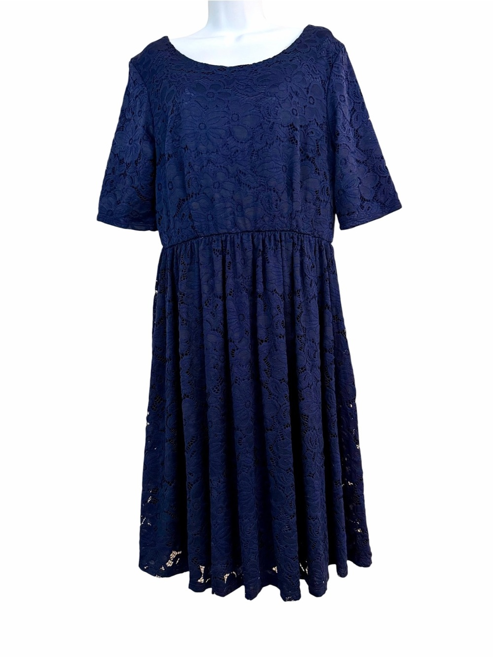 Mikarose Navy Midi Dress Size 10 Lace Fit & Flare Modest Summer Business Casual